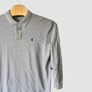 Polo Ralph Lauren Mens Long Sleeve Polo Shirt Gray Heathered Cotton XL